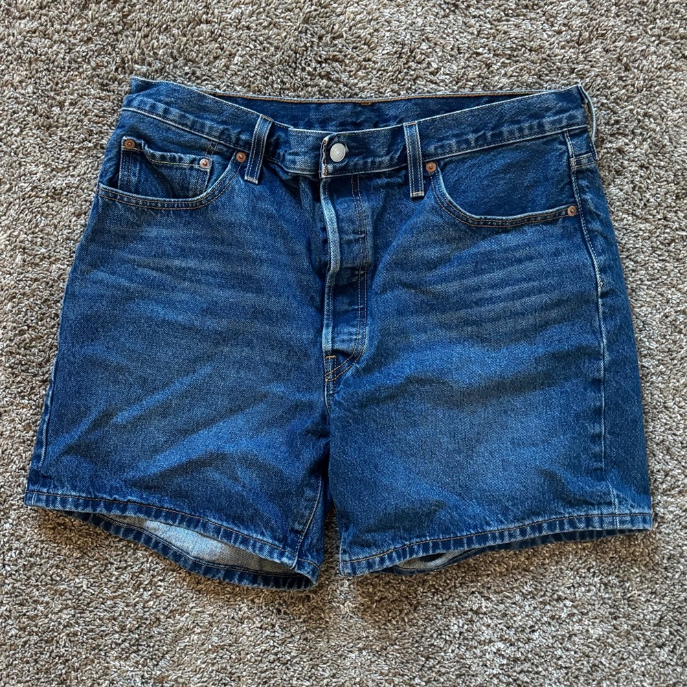 Classic High-Rise Denim Shorts in Dark Blue